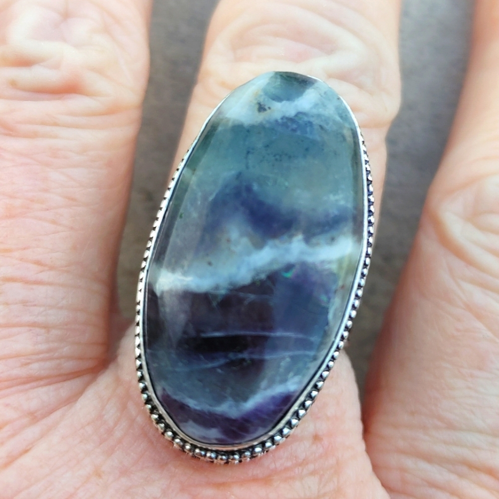 Fluorite Gemstone Ring in 925 Sterling Silver (9)